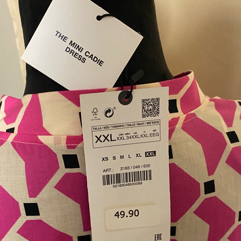 Zara The Mini Cadie Dress Pink Geometric V-Neck Women's Dress - Picture 5 of 5